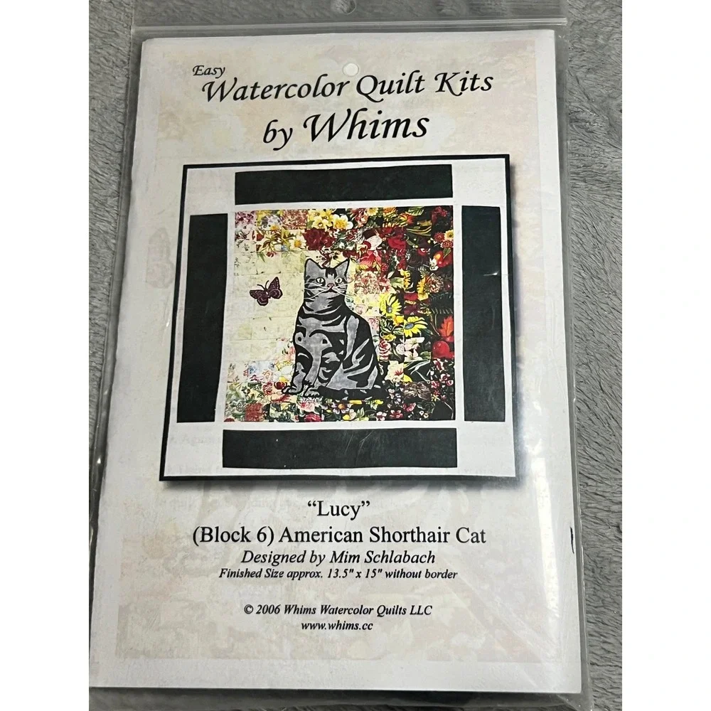 Whims Watercolor Quilt Kit Lucy American Shorthair Cat Block 6 Rachel's Garden